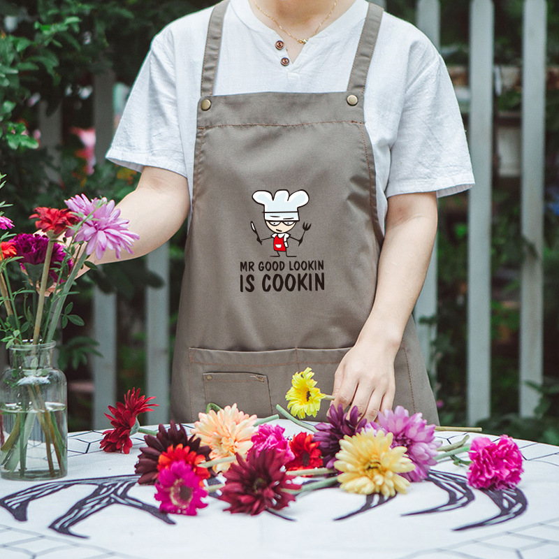 Delantal de cocina de moda coreana para adultos imprimible a prueba de aceite anti-incrustante cafetería Hotel chef delantal de trabajo hombres y mujeres