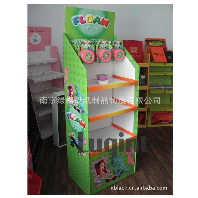 【工厂直销】儿童玩具纸展示架 超市带挂钩彩色落地纸质陈列架