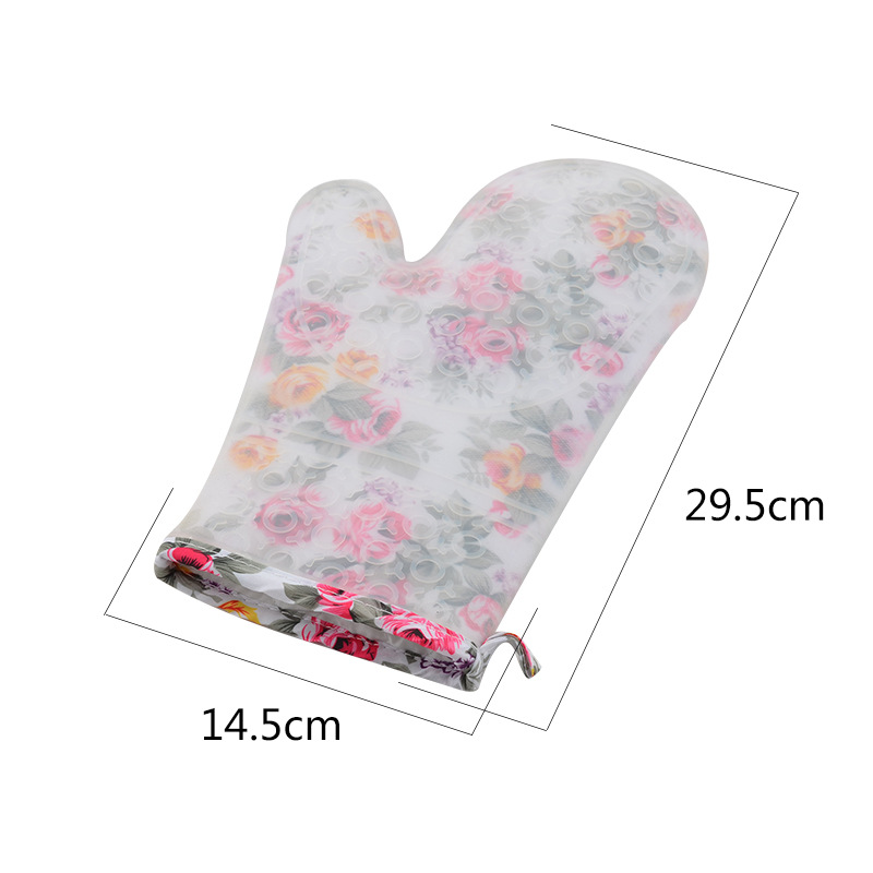 花纹图案透明硅胶绵布隔热手套耐高温微波炉烤箱烘焙厨房手套
