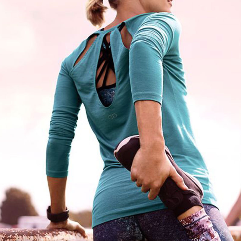 Loose Fit Long Sleeve T Shirt Solid Color Sexy Hollow Back Design Spring Summer Casual Wear Wholesale Available