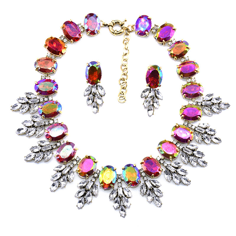 Luxuriös Blume Legierung Überzug Inlay Künstlicher Kristall Frau Schmuck-set display picture 4