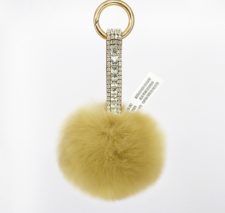 Diamond-studded Leather Plush Ball Keychain display picture 7