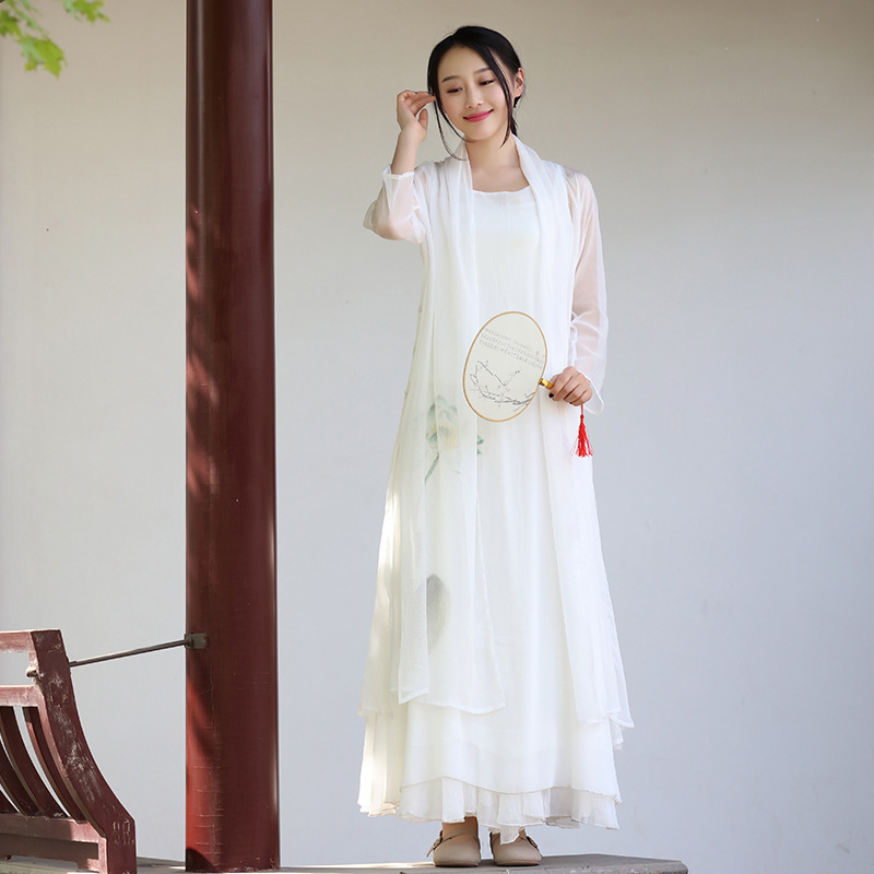 起念之蓬莱路远春夏新款雪纺中式禅意披肩长款风衣茶服外套W5305