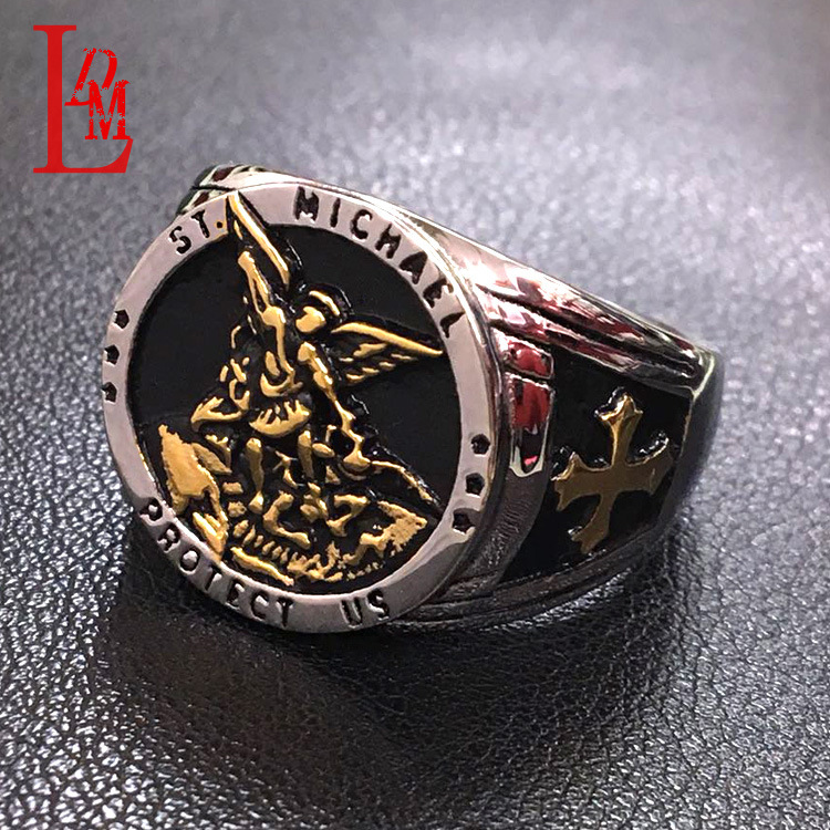 欧美爆款首饰 宙斯之妻正义女神图腾间金不锈钢戒指 现货供应