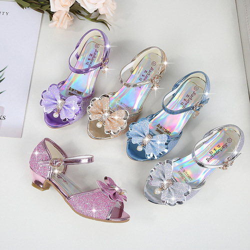 summer new Korean style princess crystal girls' high heels, students, medium and large children's fish mouth girls' sandals