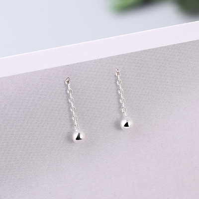 s925纯银耳线小圆珠耳坠女长款超仙精致流苏耳坠简约百搭韩国耳饰|ms