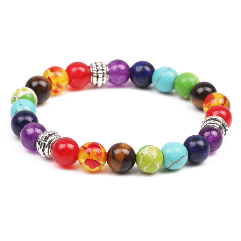 Natural Stone Colorful Chakra Energy Yoga Bracelet Colorful Agate Tiger Eye 8mm Bracelet Bracelet display picture 1