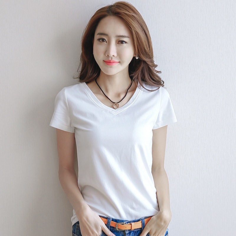 韩版短袖T恤女夏季新款修身体恤女生色圆领上衣韩国百搭打底衫