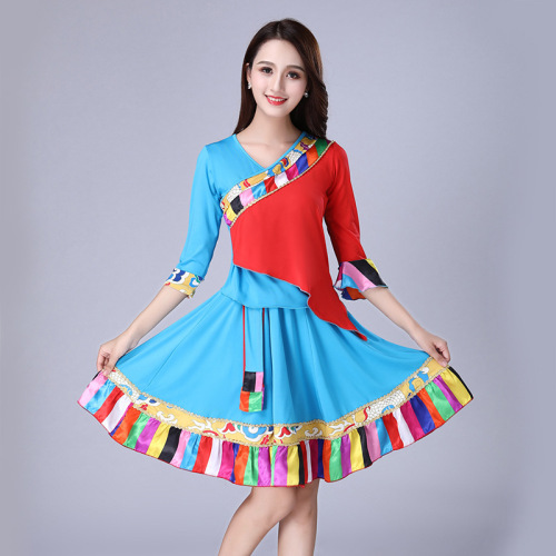 Square dance clothing new set 2018 milk silk material Tibetan dance performance clothing adult one-piece drop shipping