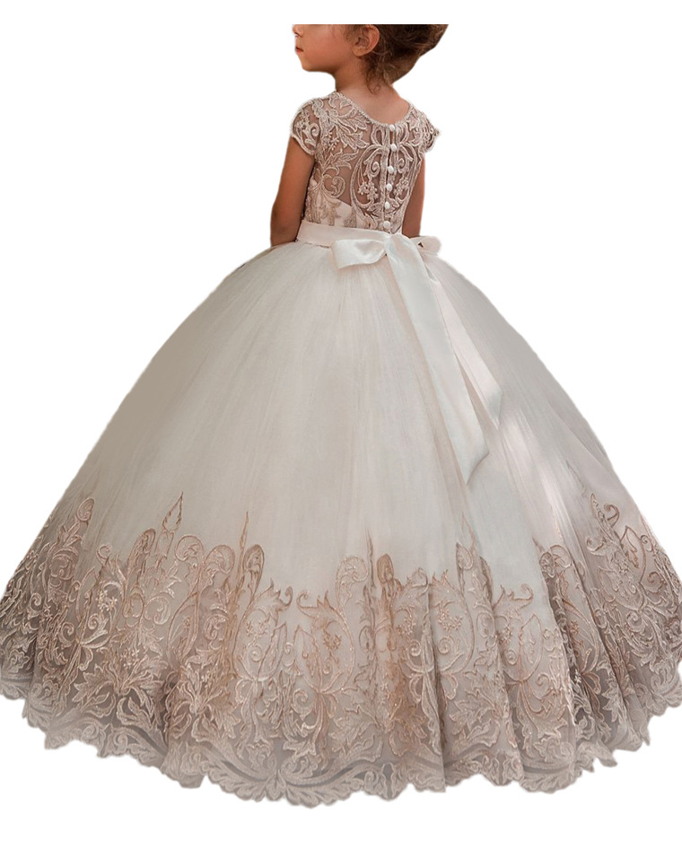 Blumenmädchen-Spitzenkleider für Kinder, Hochzeitskleider, Bühnenkleider, Geburtstagskleider, Prinzessinnenkleider, bauschige Bodenkleider für Kleinkinder (3-7 Jahre)_voghion.com