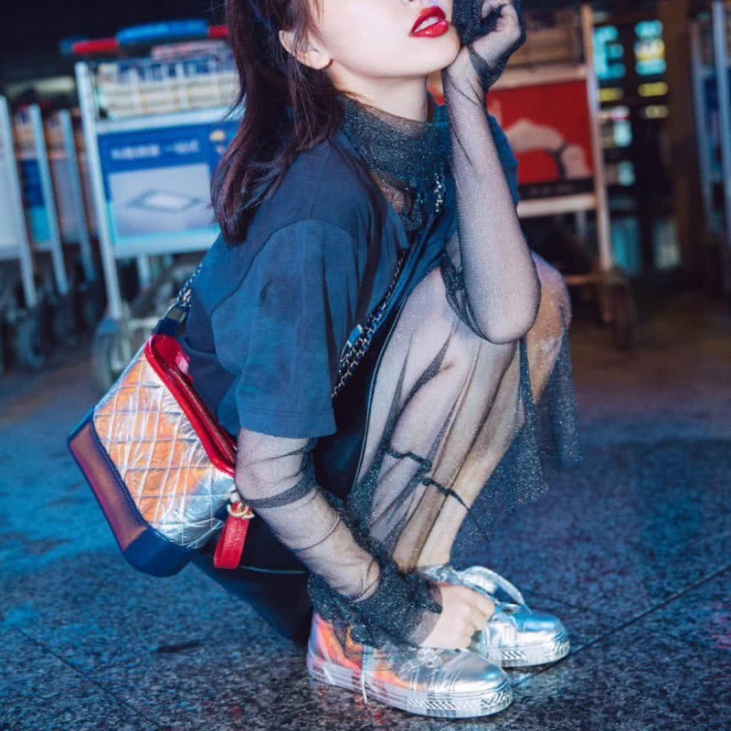 赵丽颖杨幂刘雯同款流浪包小香风双链条包包女2018新款斜挎包真皮