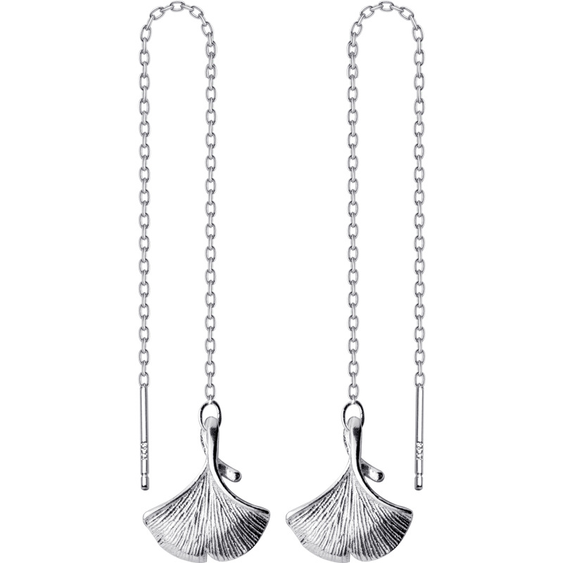 S925 línea de hongo blanco femenino estilo japonés hilo de oreja de ginkgo hoja de albaricoque cadena de oreja larga hoja de viento de bosque joyería de oreja G0241 image 5