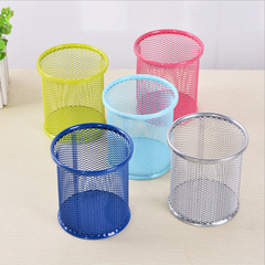 Factory Direct Sale Creative Children Student Metal Wire Round Pen Holder Desk Grid Office Decorative Accessory Stationery Storage Bin