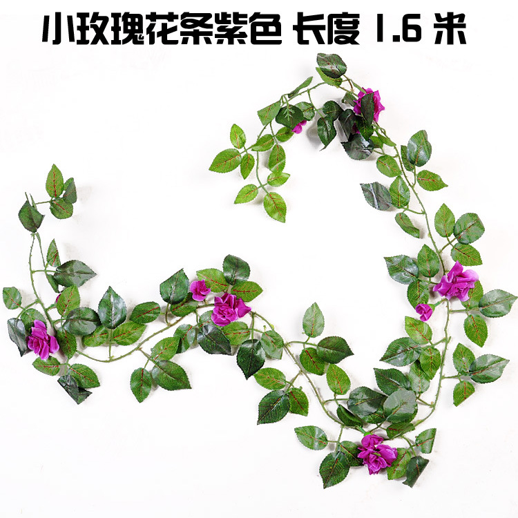 Flor artificial tela de seda color impresión Rosa cadena decoración del hogar pared colgante falso flor ratán vid