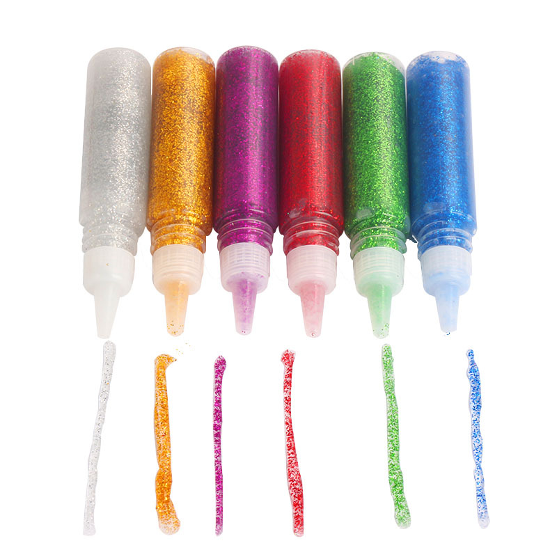 儿童手工DIY绘画涂色闪光胶6ml金葱胶手工制作珠光金粉胶画