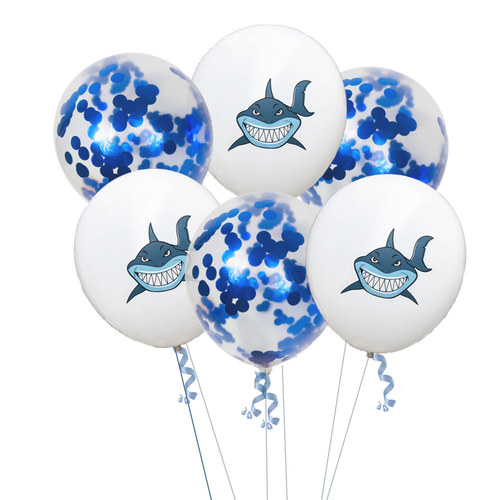 Cross-border new product 12-inch cartoon shark glitter balloon set, ocean theme baby birthday party decoration