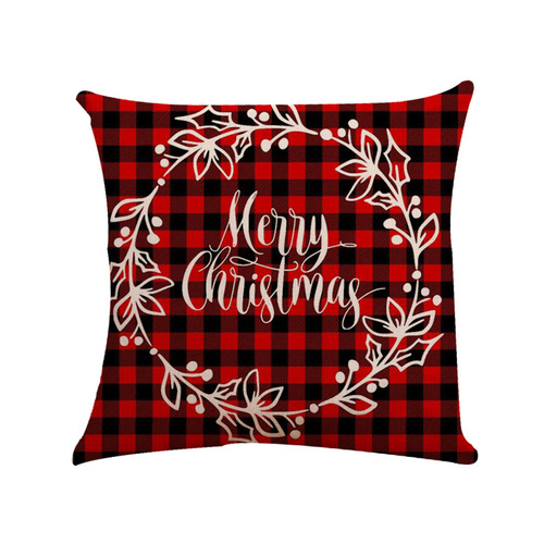 18'' Cushion Cover Pillow Case Christmas check linen pillow cover car sofa pillow cushion happy Christmas pillow worker
