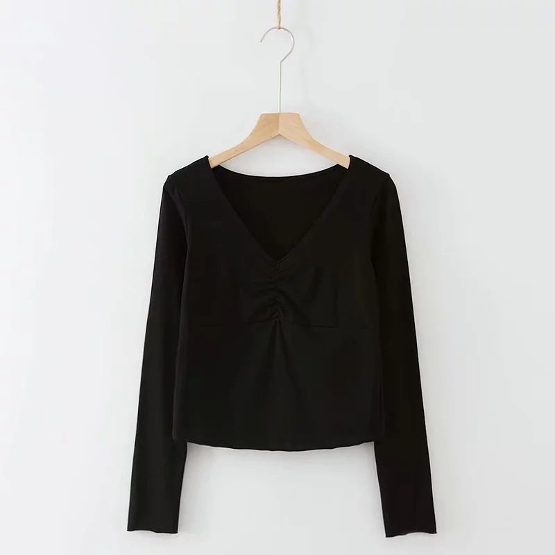 sexy pleated long-sleeved t-shirt  NSAC21646