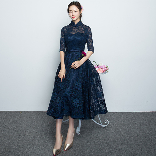 Evening dress long sleeve standing collar dress banquet style cheongsam dress