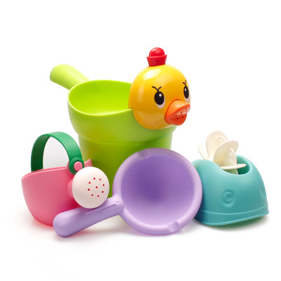 Baby Children's Soft Rubber Bath Swimming Pool Toy Set Playing Water Car Boys And Girls Yellow Duck Shampoo Cup Watering Can Beach