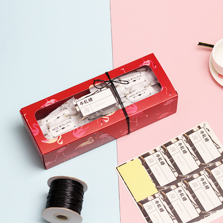 红色火烈鸟手提袋抽屉盒翻盖盒蛋黄酥烘焙食品盒雪花酥饼干盒