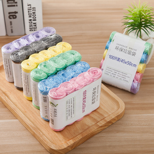 Thickened point-break garbage bag disposable plastic bag kitchen color medium garbage bag packaging random 5 rolls