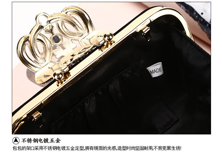 225g Weight Polyester Lining Material Buckle Closure Type Single Shoulder Strap Strap Type Evening Bag Bags Type Solid Color Pattern Fashion Style Royal Blue, Red, Wine Red, Black Color Small Size Retro Crown Diamond Diamond-studded Suede Evening Bag 7