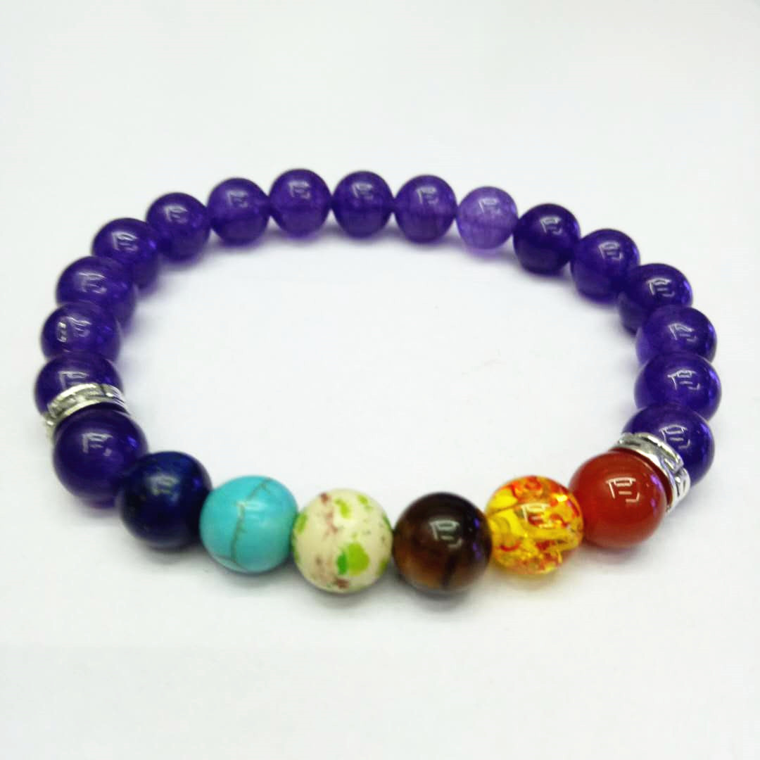 Wholesale factory direct sales of popular seven-chakra purple crystal bracelets, yoga energy bracelets and natural stone combination bracelets in Europe and America detail image 10