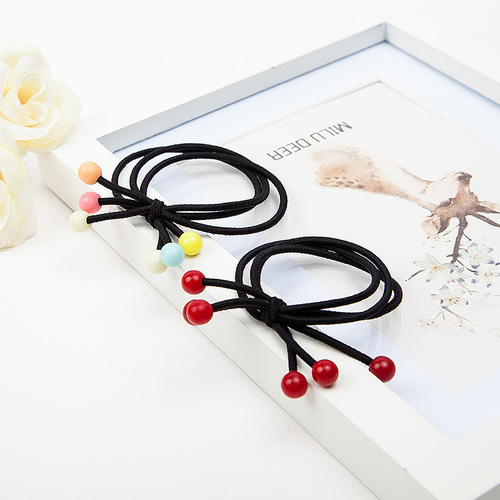 Korean style hair accessories red cherry hair rope three-in-one knotted red bead children's red bean hair rope simple rubber band