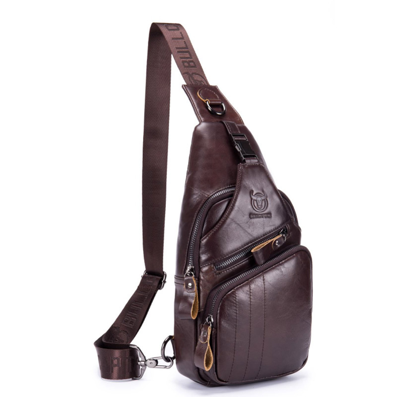 Bullcaptain Guangzhou leather wholesale men's leather leisure sports chest bag manufacturer