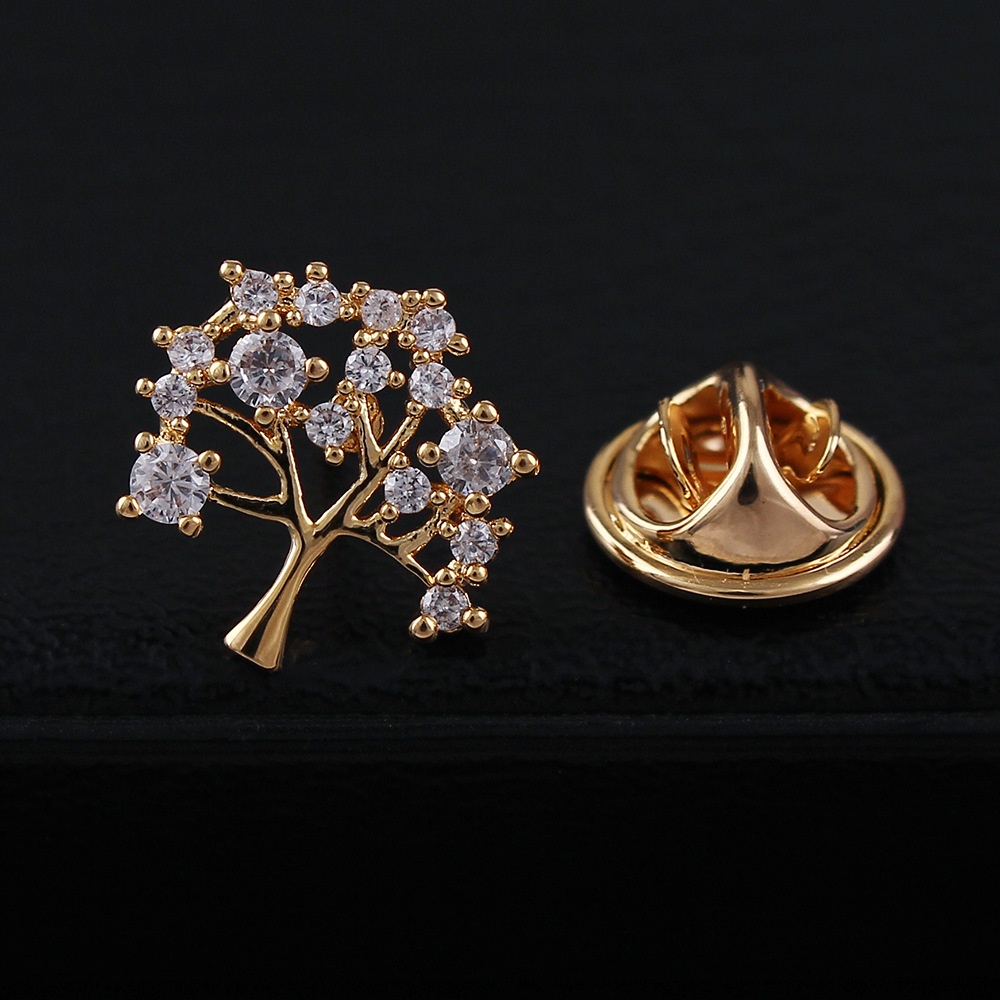 微镶锆石许愿树胸针高级小领针韩国高档衬衫领扣白搭防走光扣针|ru