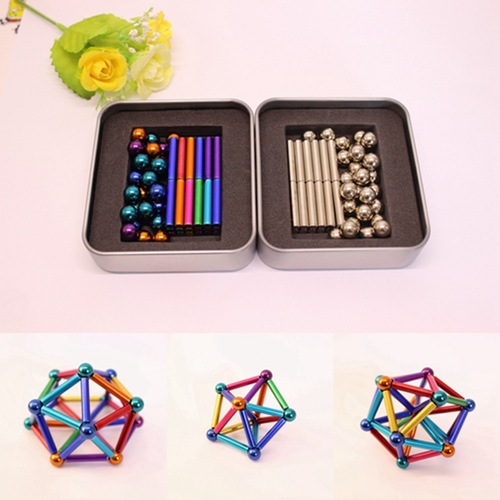 Colorful magnetic rods magic magnetic balls buckyballs 36 rods 27 steel beads 100g balls baseballs square round balls