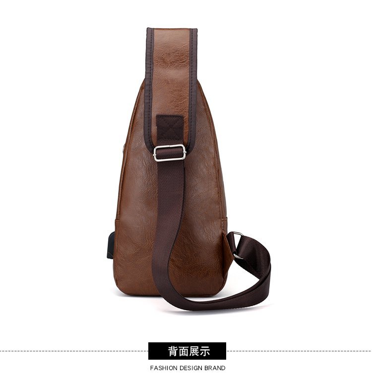 Cross -border explosion USB men's chest bag portable charging casual mesengers outdoor sports PU chest bag