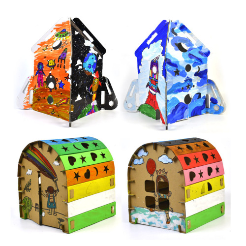 3D Corrugated Paper Stereo Puzzle Coloring DIY Doodle Assembly Model Children's Brain Teaser Craft Small Paper House 1 Toy