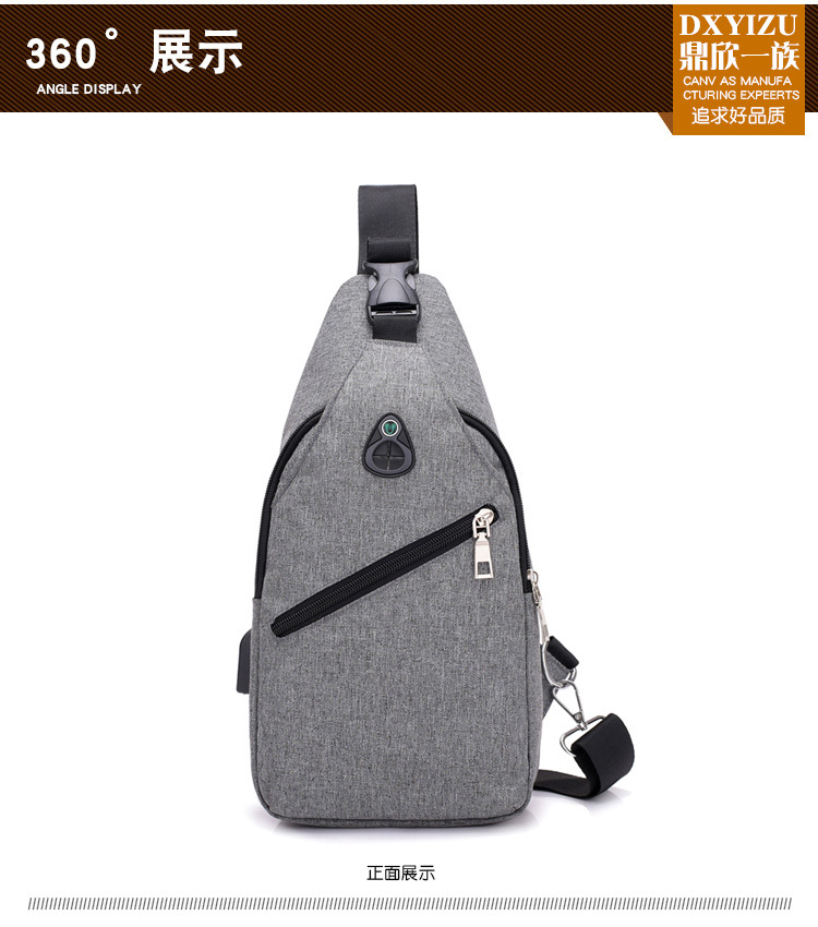 Solid-color men's USB chest bag, Oxford fabric outdoor sports bag, Korean-style casual single-shoulder crossbody small bag in stock for wholesale Item Picture