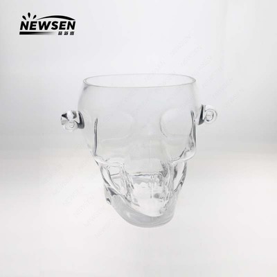 人工吹制廠家批發定制個性創意骷髅頭玻璃冰桶 1500毫升玻璃冰桶