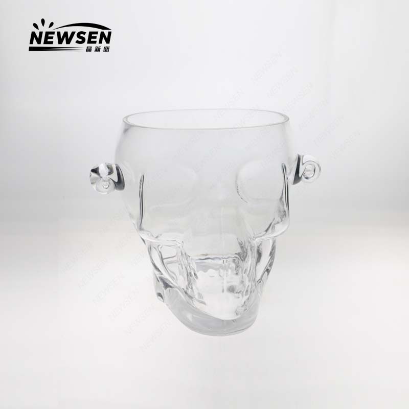 人工吹制廠家批發定制個性創意骷髅頭玻璃冰桶 1500毫升玻璃冰桶