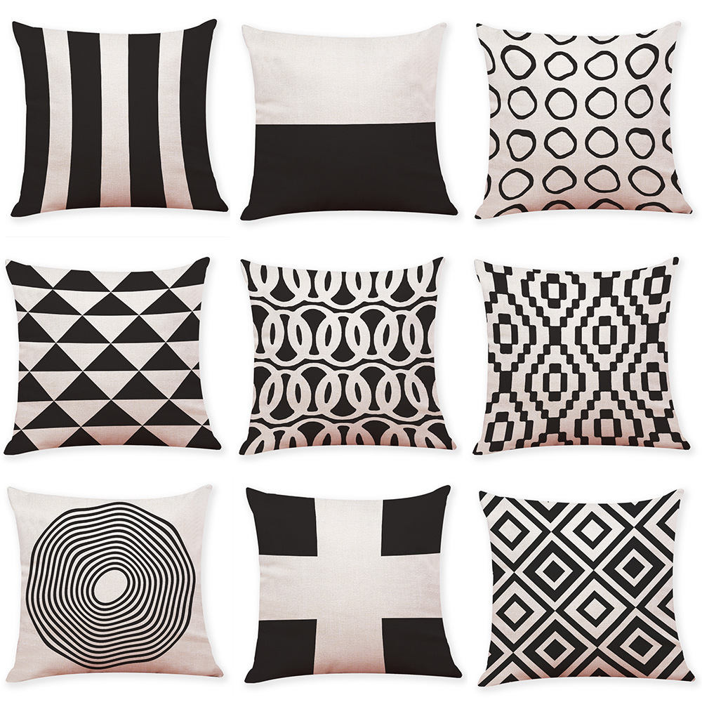 亚马逊 ebay 跨境热卖 创意黑白几何印花棉麻抱枕套 汽车抱枕靠垫