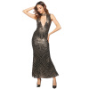 women's collar leakage chest long sexy sequins dress party dress