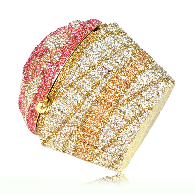 Túi clutch nữ đính kim cương cắt kim loại dự tiệc sang trọng — bạc hồng, hoa hồng hồng, màu đỏ lớn, hoa hồng đỏ tím chi tiết 33