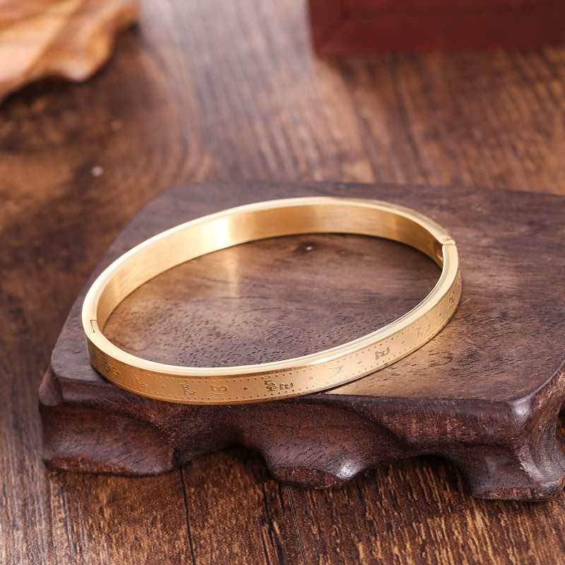 批发简约咕嚕咕咧佛母经文黄财神手镯开口可打开女男镯子饰品首饰