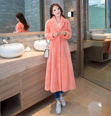 2018新款仿獺兔毛修身加長皮草外套女裝整皮皮草大衣風衣秋季批發