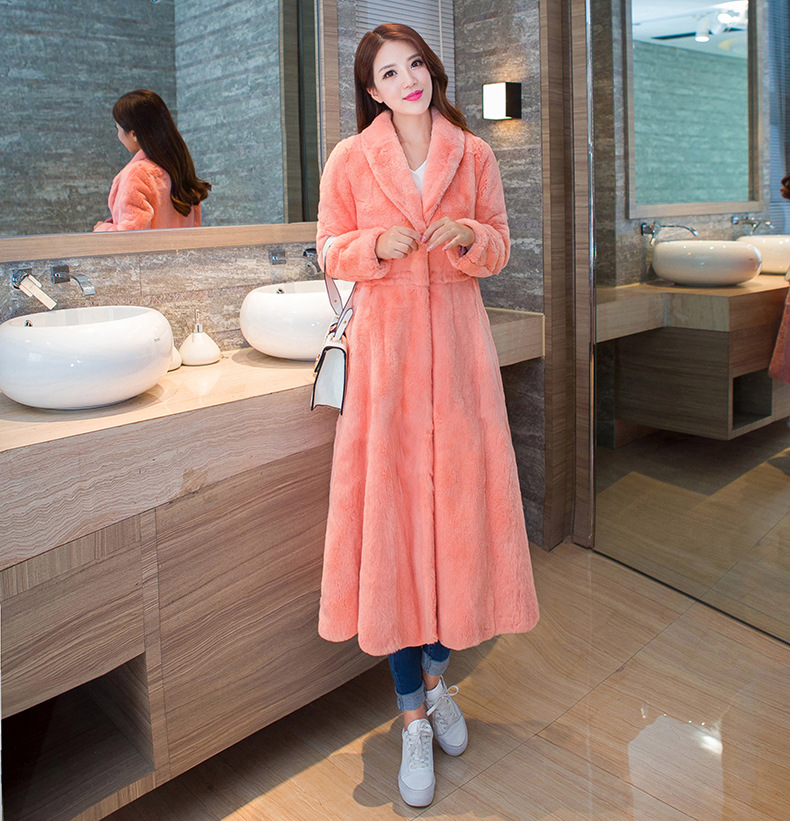 2018新款仿獺兔毛修身加長皮草外套女裝整皮皮草大衣風衣秋季批發