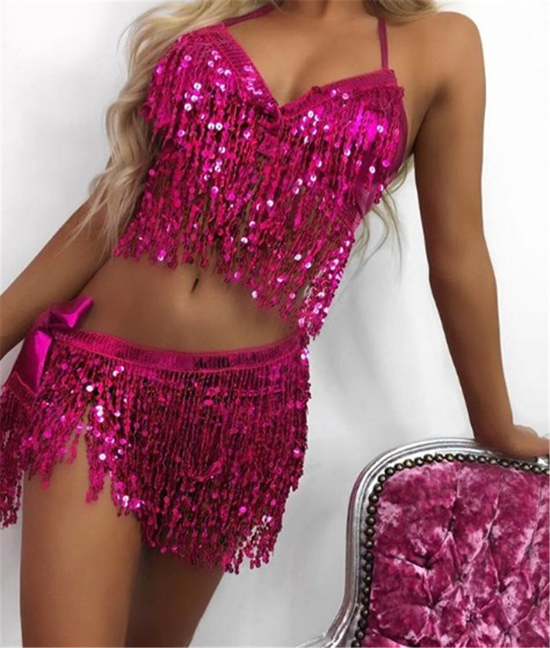 Sequin Tassel Hanging Neck Slim Set NSYML108212