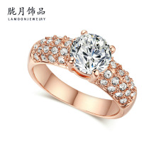 跨境流行首饰 时尚OL风格饰品 镀玫瑰金微镶锆石女式订婚戒指批发