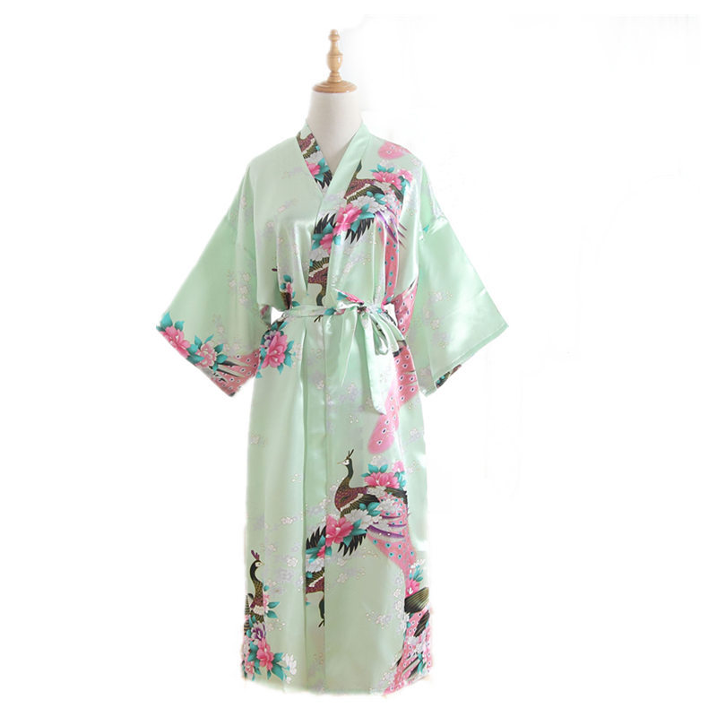 Comercio exterior transfronterizo de pavo real largo tamaño libre camisón seda artificial verano solo kimono japonés bata abierta