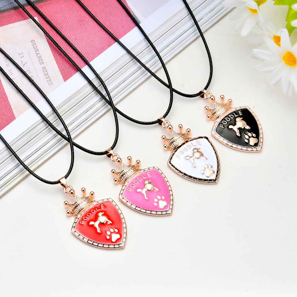 速卖通厂家直销5月新品皇冠盾牌狗狗项链 poodle贵宾犬项链吊坠