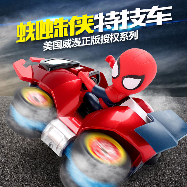 Âm thanh rung với chiếc xe điều khiển từ xa Người nhện Marvel M033 Sạc xe đóng thế tốc độ cao trôi dạt bốn bánh đồ chơi trẻ em Xe điện điều khiển từ xa