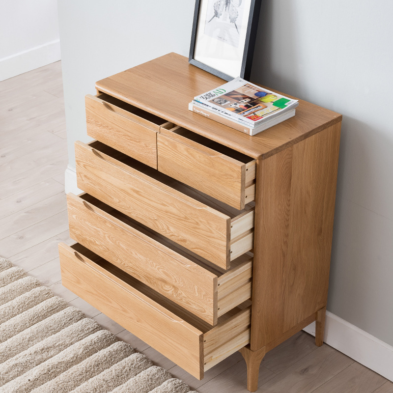日式纯实木五斗柜卧室白橡木储物柜简约现代北欧原木斗橱客厅家具|ru