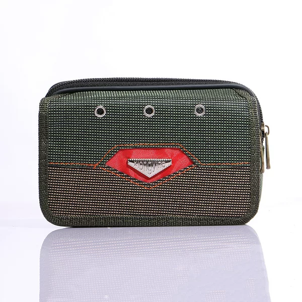 Street Vendor Men's Double Zipper Flap Phone Waist Bag, Oxford Cloth, Multiple Sizes, Horizontal Version, Belt-Worn Phone Bag, Casual and Versatile